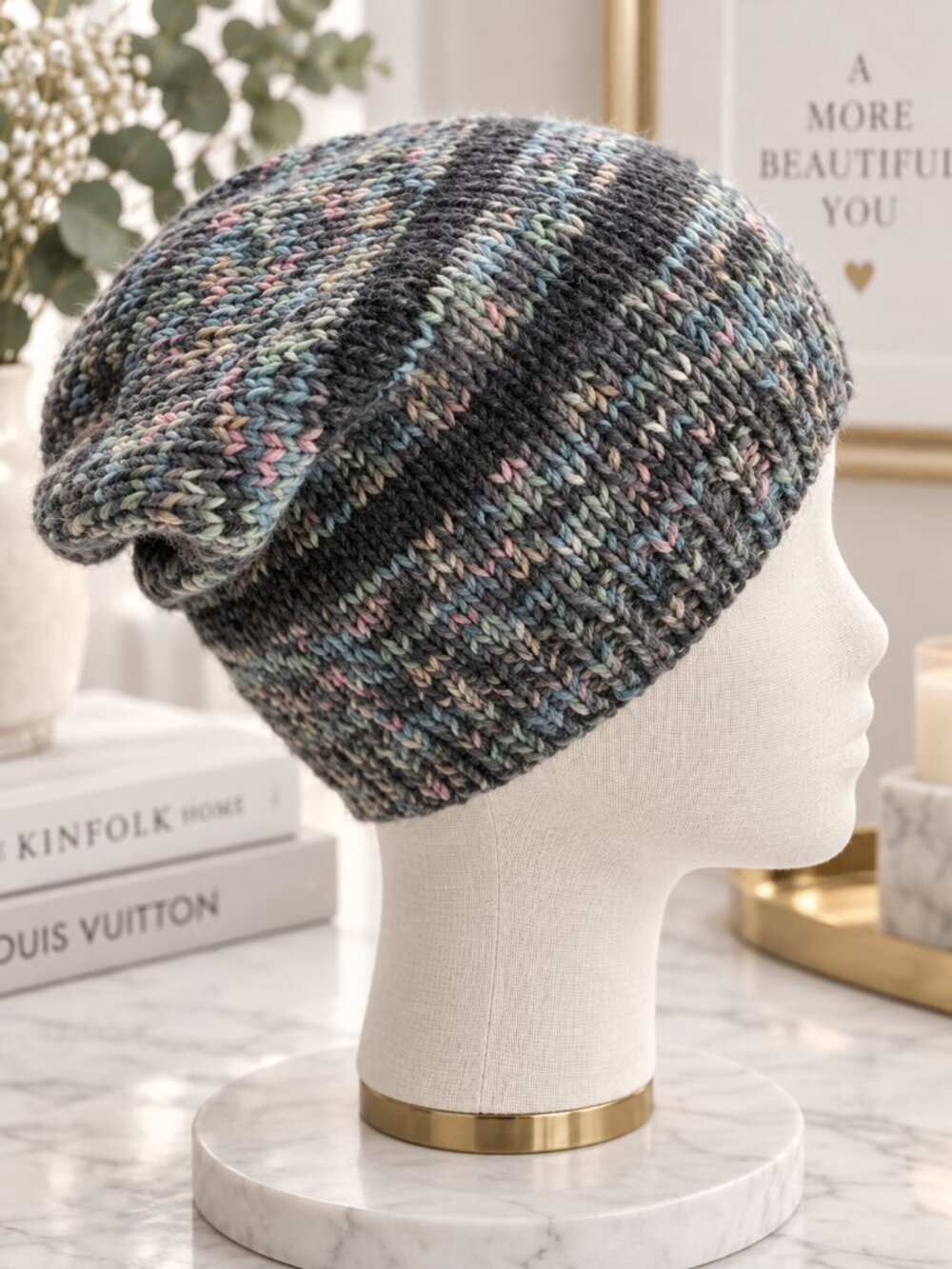 Handmade Multicolor Knit Beanie Soft Wool Blend Winter Hat Unisex